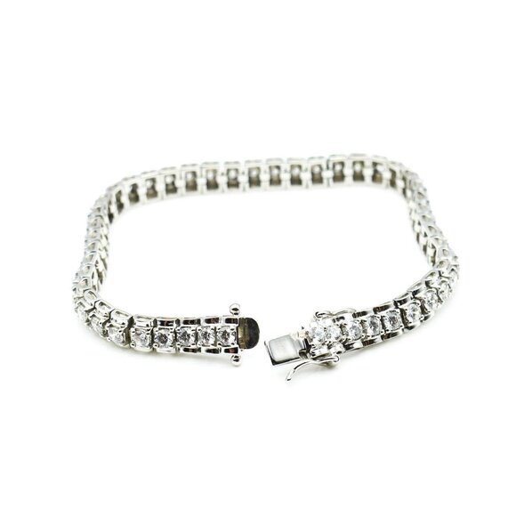 Vintage 7-Inch Sterling Silver Tennis Bracelet With Clear Cubic Zirconia - Picture 4 of 6